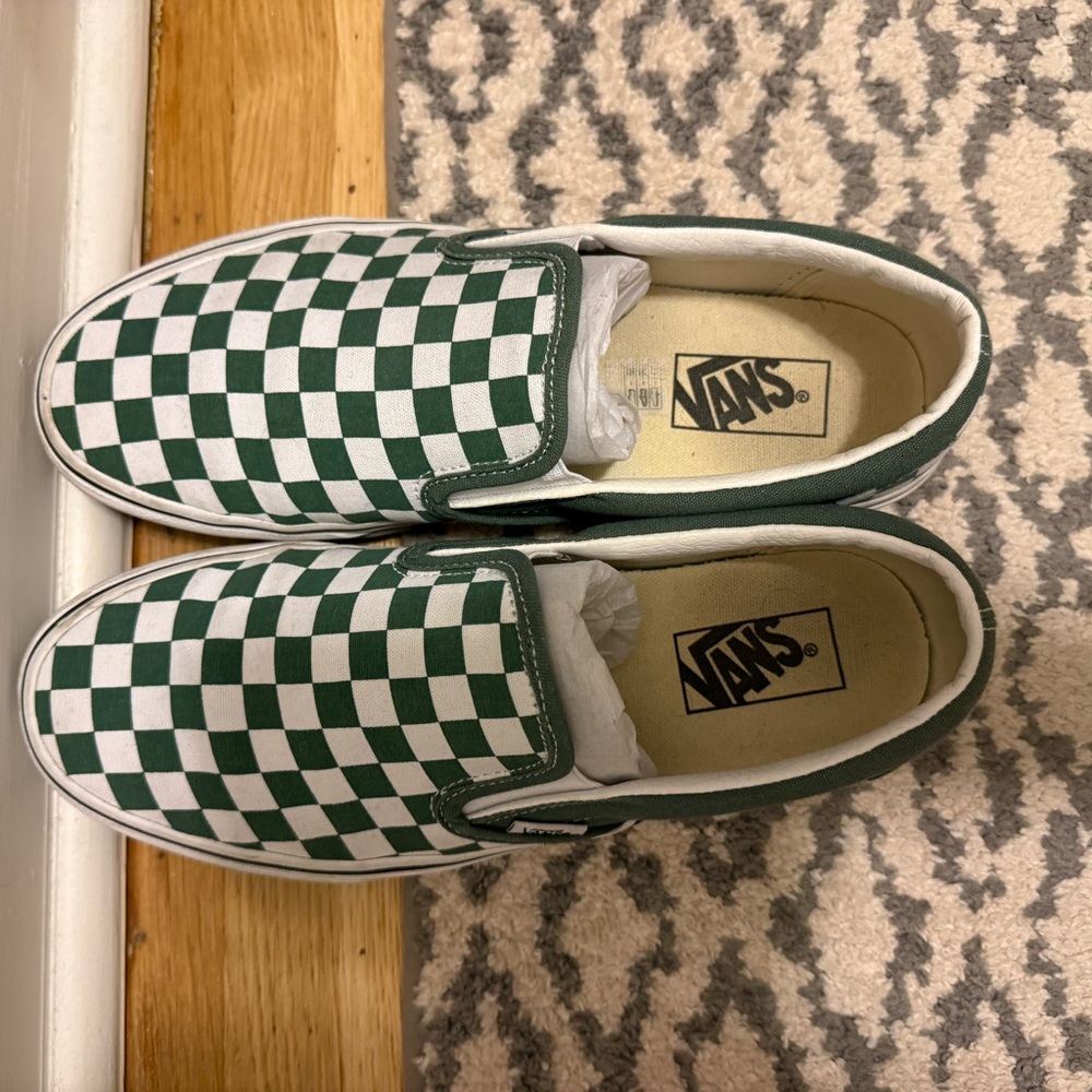 Vans Classic Green and White Checkered Slip-Ons
